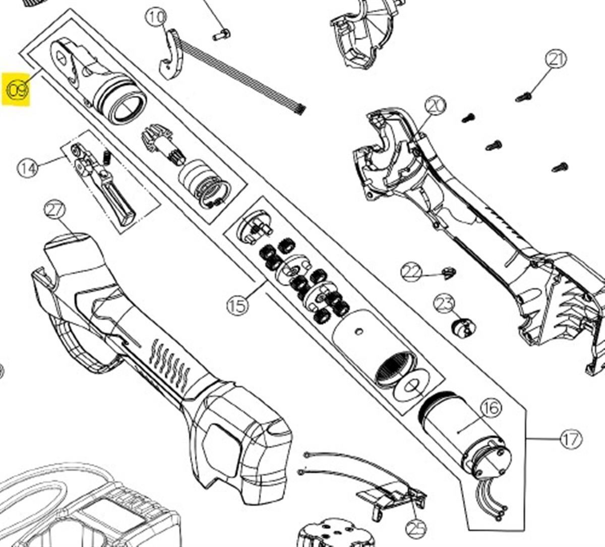 Assembled pinion and blade support (KV290)