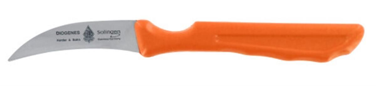 Champignonmes 55 mm, gebogen lemmet, RVS, oranje