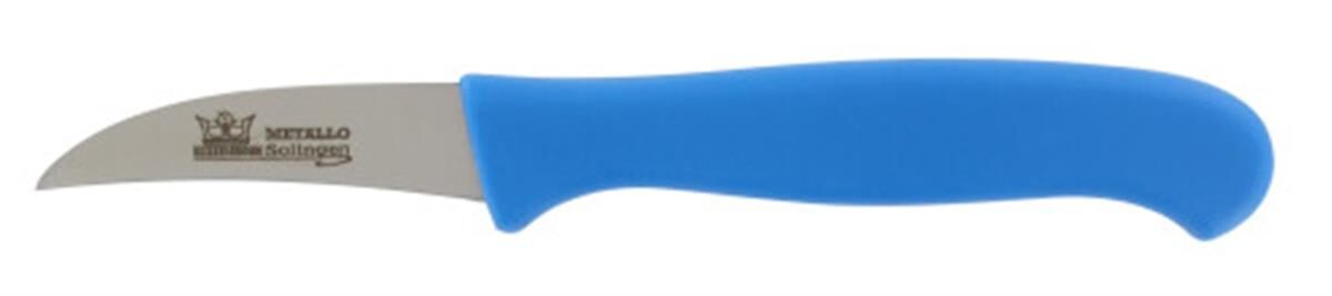 Mes HACCP 60 mm, C50 staal, gebogen lemmet, blauw