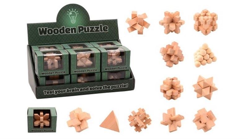 Wooden puzzle exercise your mind 12 assorted in display