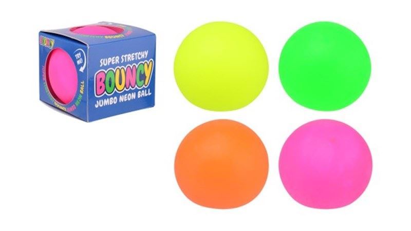 Jumbo neon bouncing ball in open touch box, 4 assorti