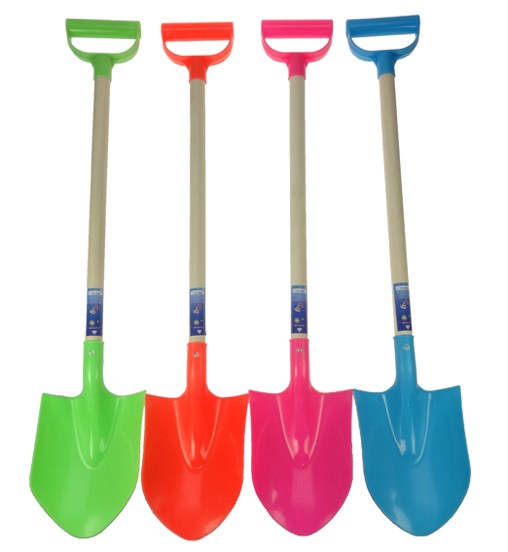 Schep plastic met houten steel 77x14.5cm 4ass