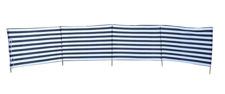 Windscherm blauw / wit katoen 240 x 90 cm houten stokken