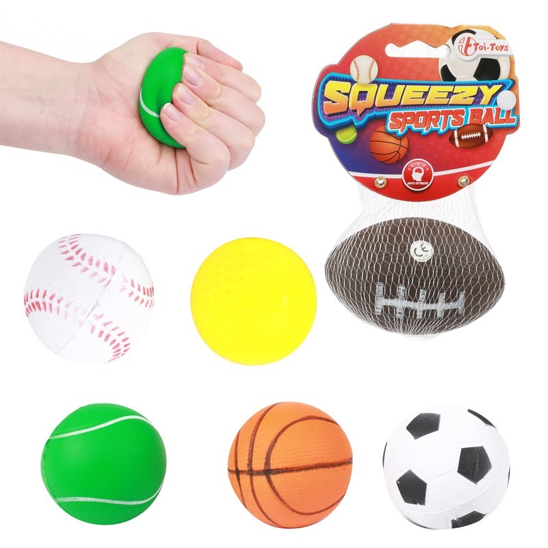 Squeezy -Sportbal- 6cm (traagschuim) 6ass