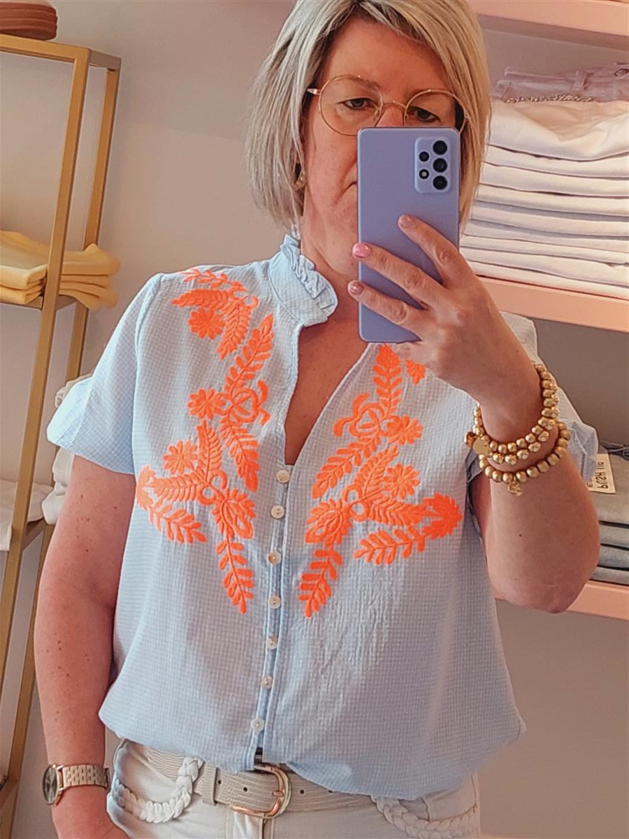 Bloes VICHY blauw/oranje