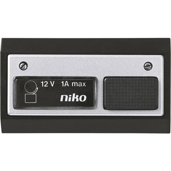 Niko Beldrukknop 12-Voudige AC 1A, met lamp, zwart aluminium