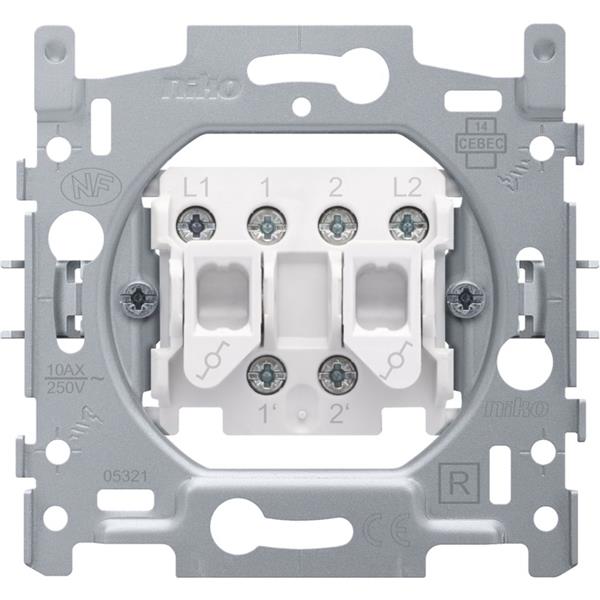 Sokkel dubbele wisselschakelaar 10a, schroefklemmen
