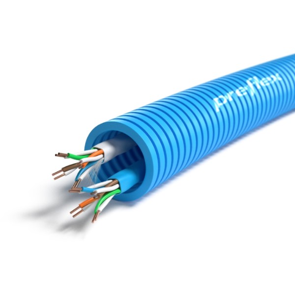 Preflex voorbedrade buis 20mm + datakabel 2x U/UTP CAT6 4P ECA rol 100m