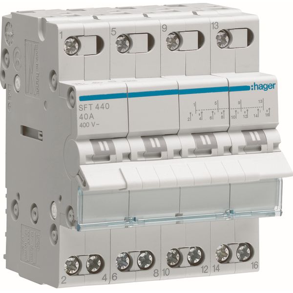 Modulaire omschakelaar 4 polig 40A, middel punt boven, I-0-II
