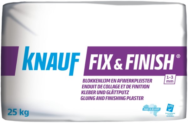 Gipsgebonden kleef- en afwerkpleister - Fix & Finish - zak 25kg