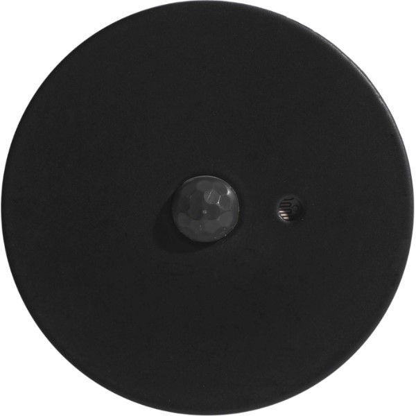 Sensor (zwart) beweging en licht in zwarte, ronde metalen inbouwarmatuur