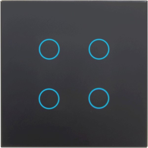 Slimme glasschakelaar Zwart, 4 toetsen RGB LED 8 bedieningen, temperatuursensor