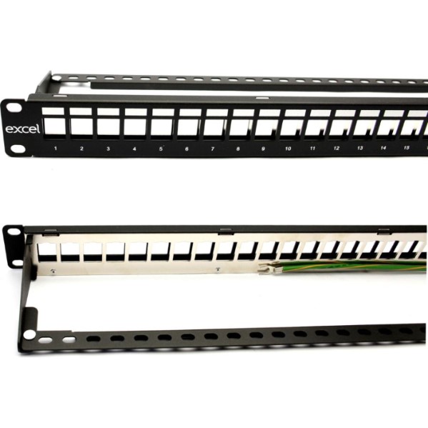 Excel Unloaded Keystone Patch Panel Frame - 24-port, 1U - Black