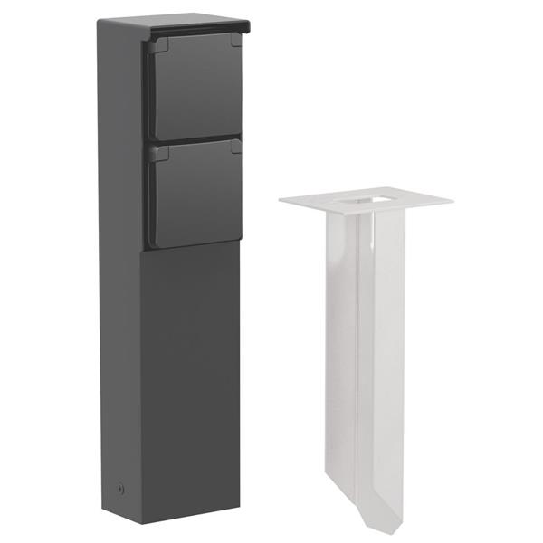 Tuinpaal met tweevoudig stopcontact, penaarde, grondpin, zwart