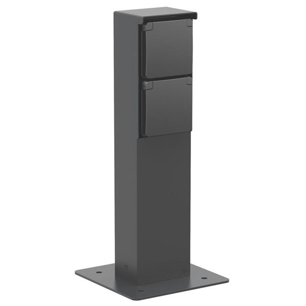 Tuinpaal met tweevoudig stopcontact, penaarde, grondplaat, zwart