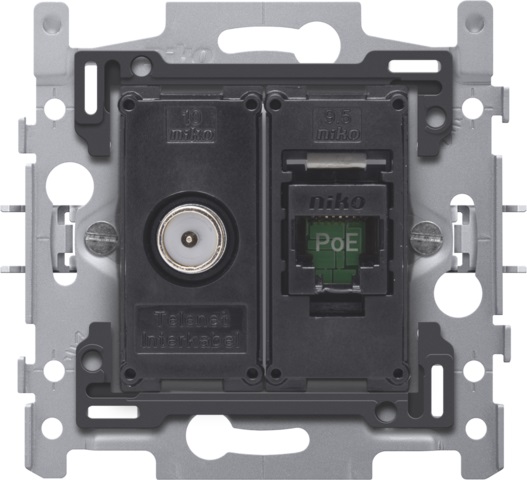 Coax/rj45-aansl. utp cat6, poe++, vlak, 60x71, klauw