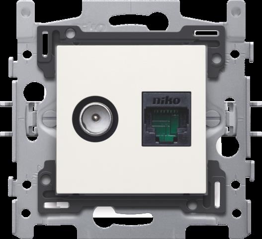 niko Coax/rj45-aansl. utp cat6 + afwerking, poe++, vlak, 60x71, klauw